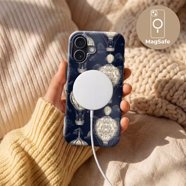 Luchtballonnen - Wolken - Patroon - Donkerblauw Toughcase MagSafe Apple iPhone 17 klein 1017 -USP_MagsafeV