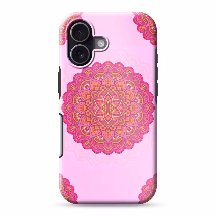 Mandala - Cirkel - Spiritueel - Oosters - Roze Toughcase MagSafe Apple iPhone 17 klein -3d