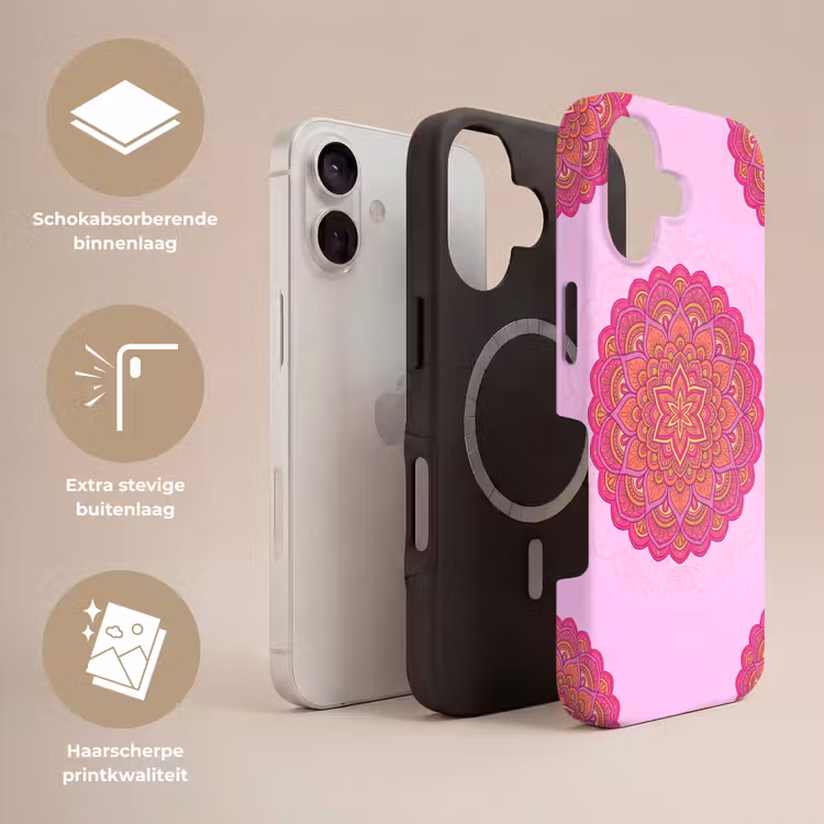 Mandala - Cirkel - Spiritueel - Oosters - Roze Toughcase MagSafe Apple iPhone 17 klein -USP_Lagen_NL