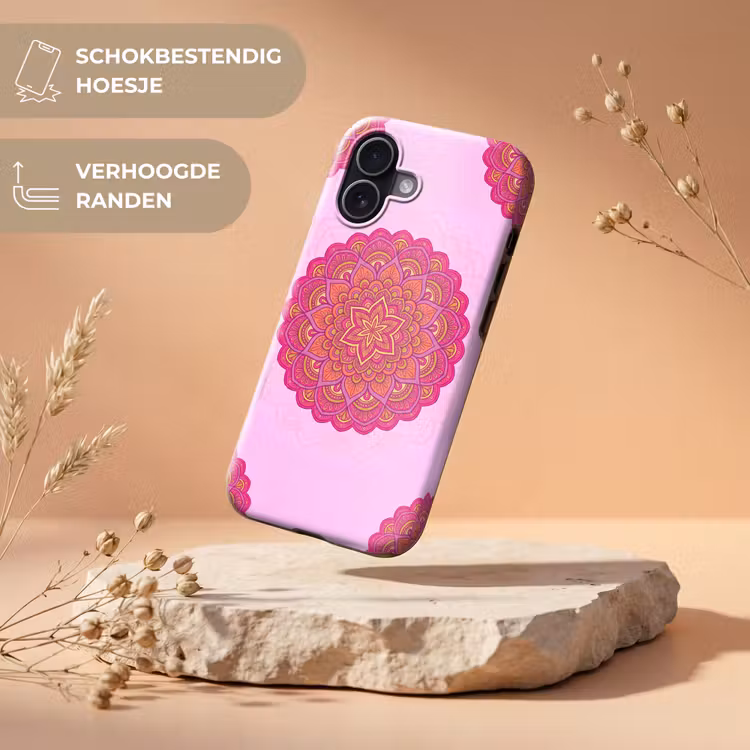 Mandala - Cirkel - Spiritueel - Oosters - Roze Toughcase MagSafe Apple iPhone 17 klein -USP_RandenV_NL
