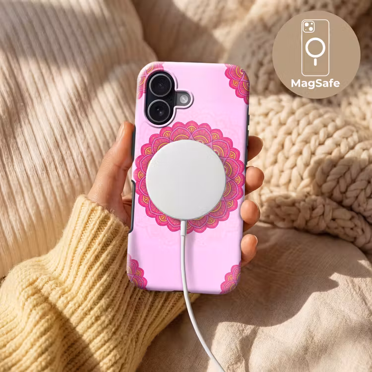 Mandala - Cirkel - Spiritueel - Oosters - Roze Toughcase MagSafe Apple iPhone 17 klein -USP_MagsafeV