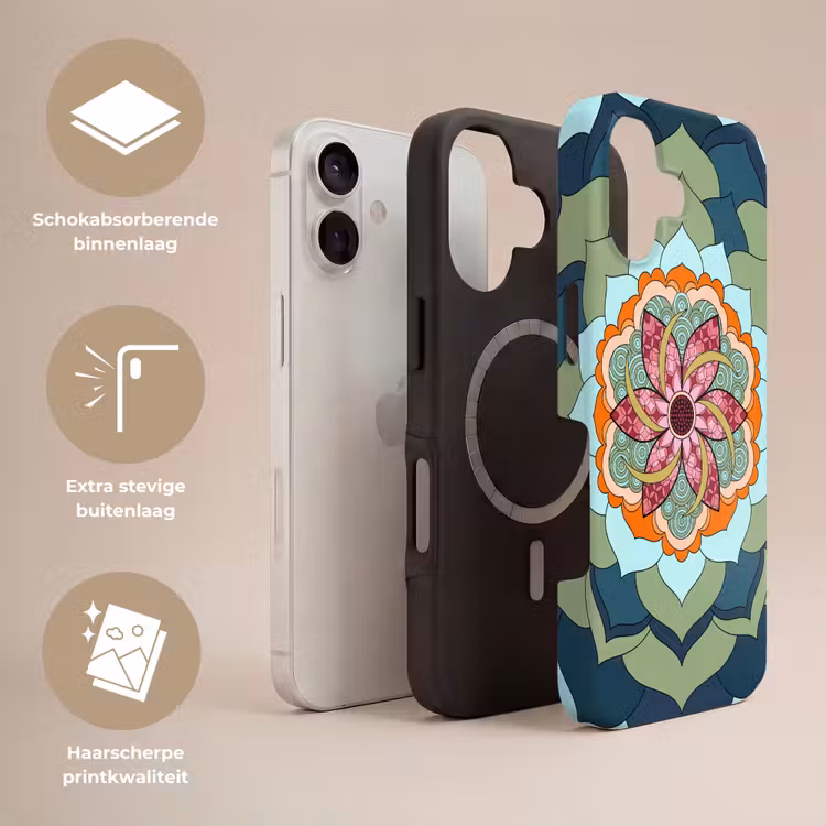 Mandala - Geometrisch - Kunst - Decoratief - Kleurrijk Toughcase MagSafe Apple iPhone 17 klein -USP_Lagen_NL