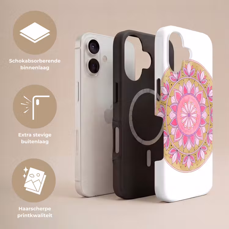 Mandala - Patroon - Kunst - Aquarel - Roze Toughcase MagSafe Apple iPhone 17 klein -USP_Lagen_NL