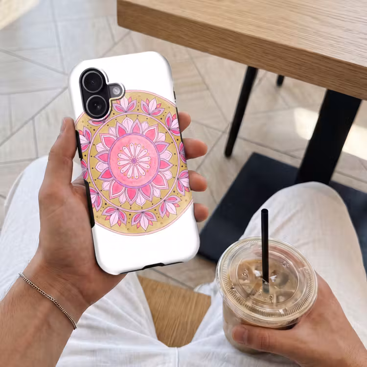Mandala - Patroon - Kunst - Aquarel - Roze Toughcase MagSafe Apple iPhone 17 klein -Sfeer1M