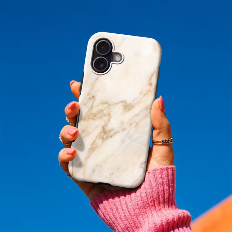 Marmer - Ader - Abstract - Wit - Goud Toughcase MagSafe Apple iPhone 17 klein -Sfeer1V