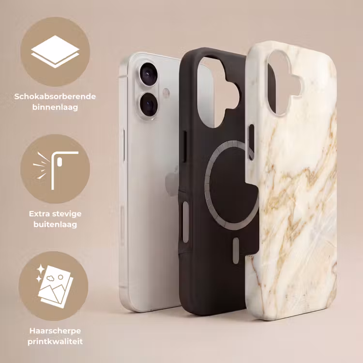 Marmer - Ader - Abstract - Wit - Goud Toughcase MagSafe Apple iPhone 17 klein -USP_Lagen_NL