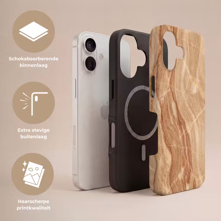 Marmer - Ader - Natuur - Abstract - Beige Toughcase MagSafe Apple iPhone 17 klein -USP_Lagen_NL