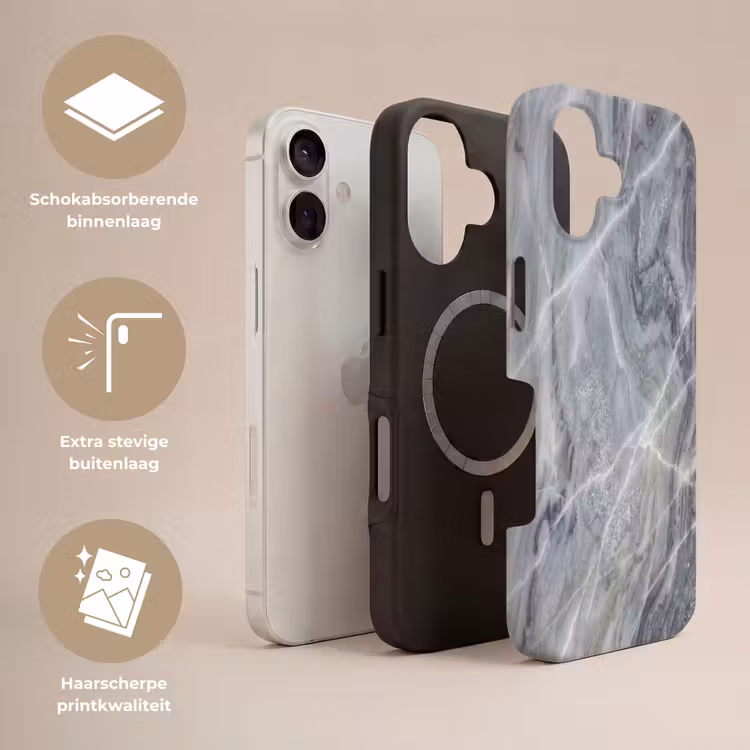Marmer - Ader - Patroon - Abstract - Grijs Toughcase MagSafe Apple iPhone 17 klein -USP_Lagen_NL