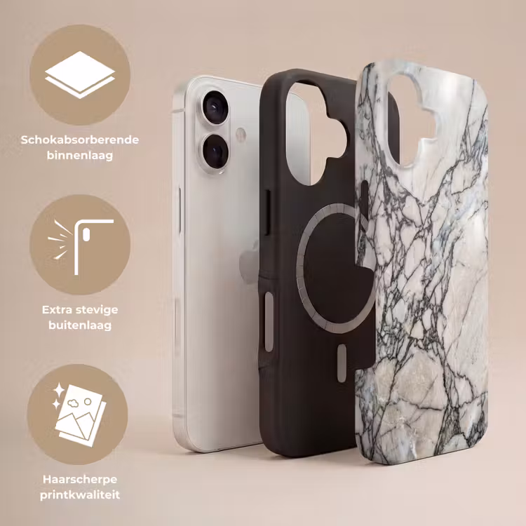 Marmer - Aderen - Patroon - Wit - Grijs Toughcase MagSafe Apple iPhone 17 klein -USP_Lagen_NL