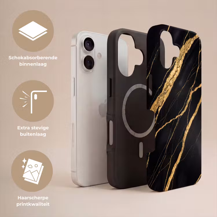 Marmer - Goud - Textuur - Abstract - Zwart Toughcase MagSafe Apple iPhone 17 klein -USP_Lagen_NL
