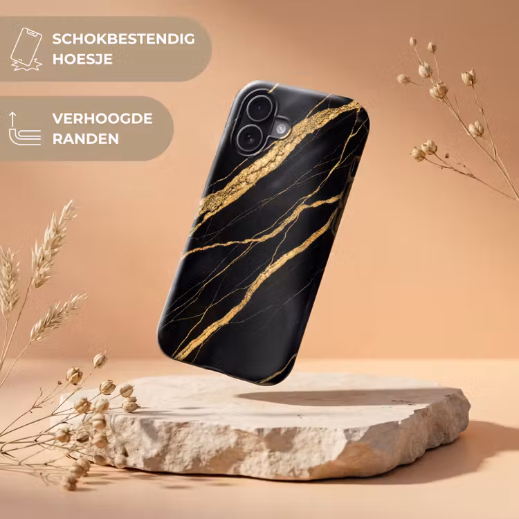 Marmer - Goud - Textuur - Abstract - Zwart Toughcase MagSafe Apple iPhone 17 klein -USP_RandenV_NL
