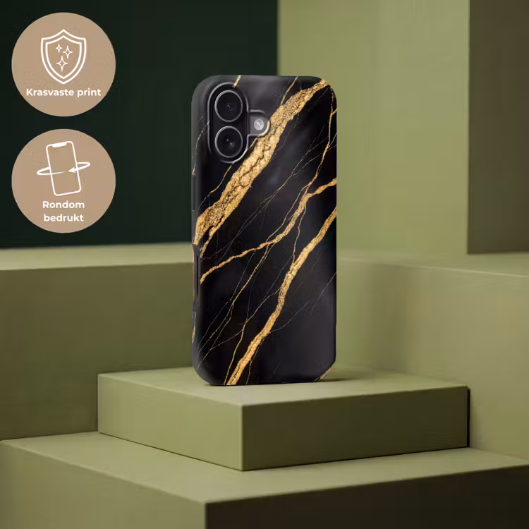 Marmer - Goud - Textuur - Abstract - Zwart Toughcase MagSafe Apple iPhone 17 klein -USP_PrintM_NL