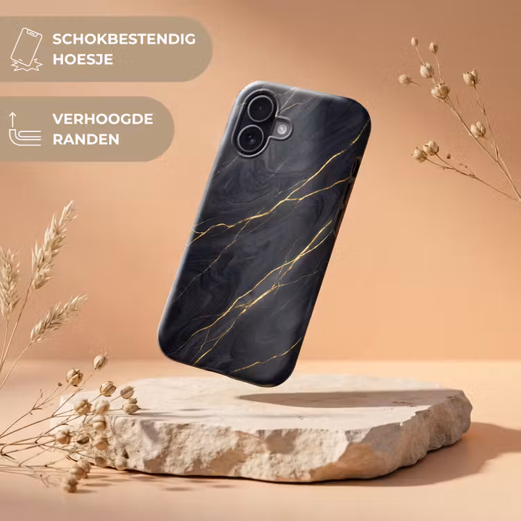 Marmer - Goudaders - Abstract - Modern - Zwart Toughcase MagSafe Apple iPhone 17 klein -USP_RandenV_NL