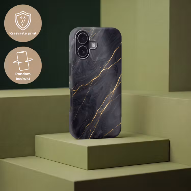 Marmer - Goudaders - Abstract - Modern - Zwart Toughcase MagSafe Apple iPhone 17 klein -USP_PrintM_NL