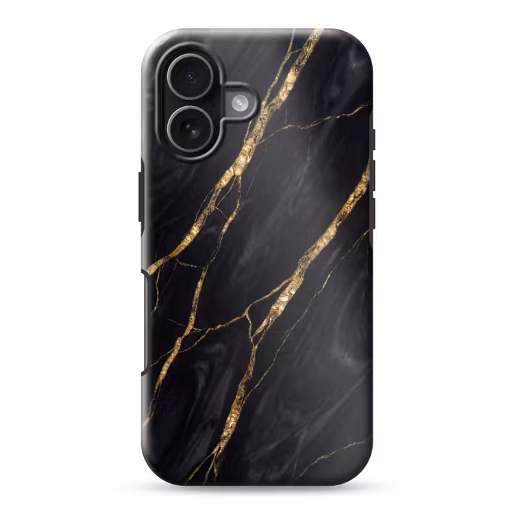 Marmer - Gouden aders - Abstract - Zwart Toughcase MagSafe Apple iPhone 17 klein -3d