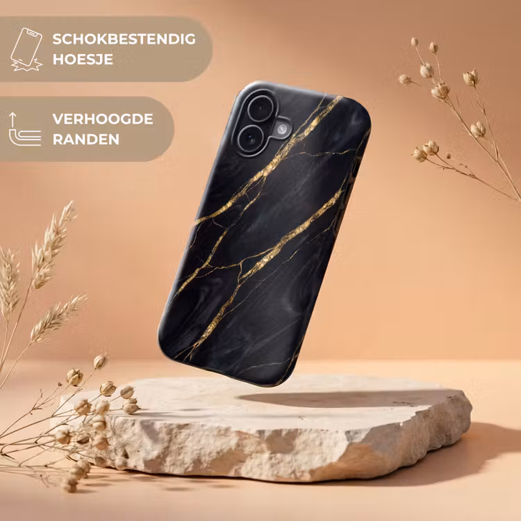 Marmer - Gouden aders - Abstract - Zwart Toughcase MagSafe Apple iPhone 17 klein -USP_RandenV_NL