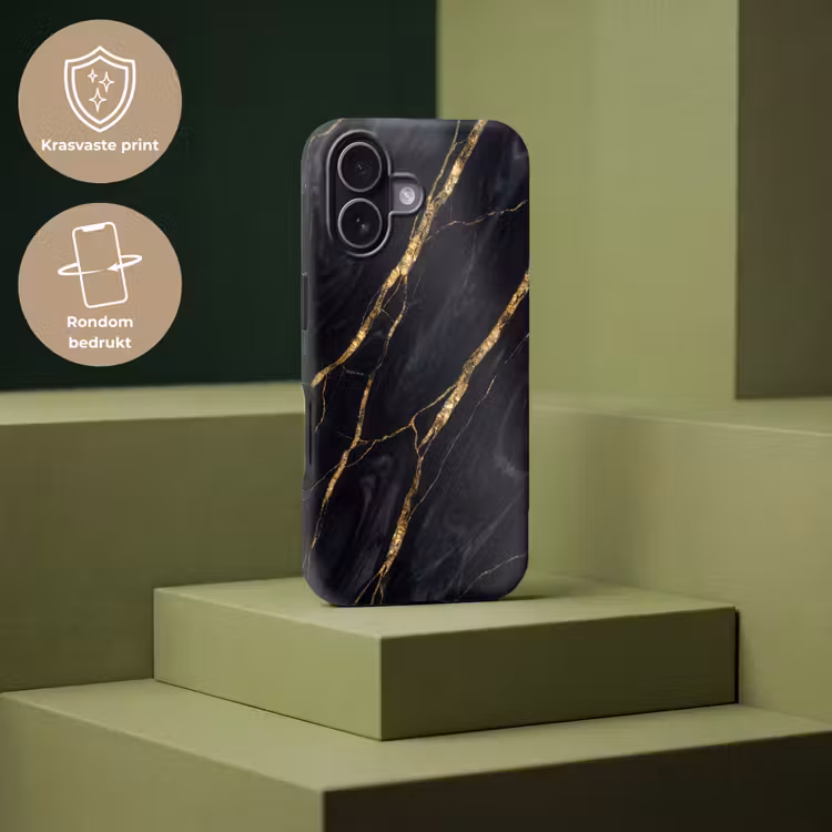Marmer - Gouden aders - Abstract - Zwart Toughcase MagSafe Apple iPhone 17 klein -USP_PrintM_NL