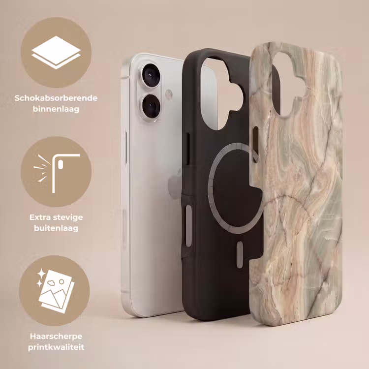 Marmer - Patroon - Abstract - Beige - Groen Toughcase MagSafe Apple iPhone 17 klein -USP_Lagen_NL