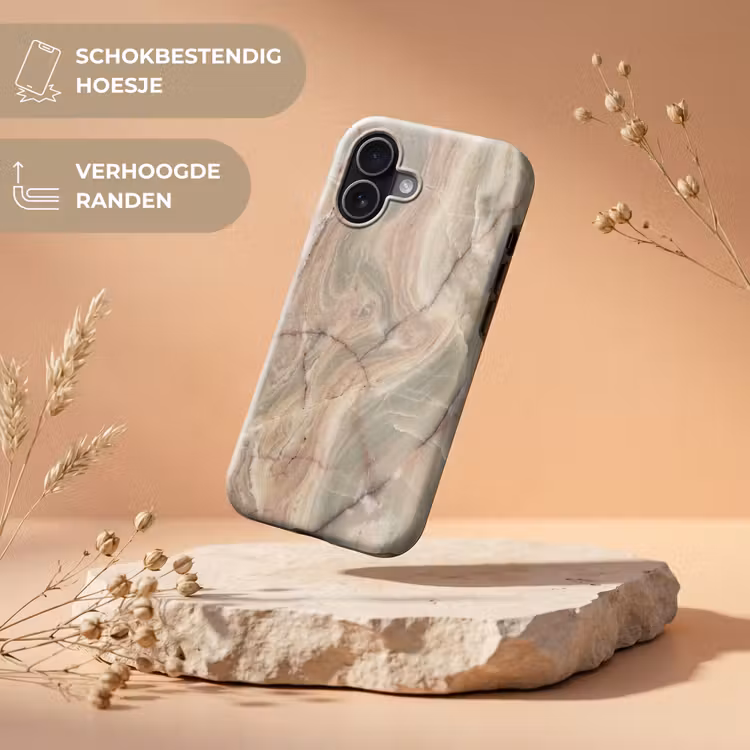 Marmer - Patroon - Abstract - Beige - Groen Toughcase MagSafe Apple iPhone 17 klein -USP_RandenV_NL