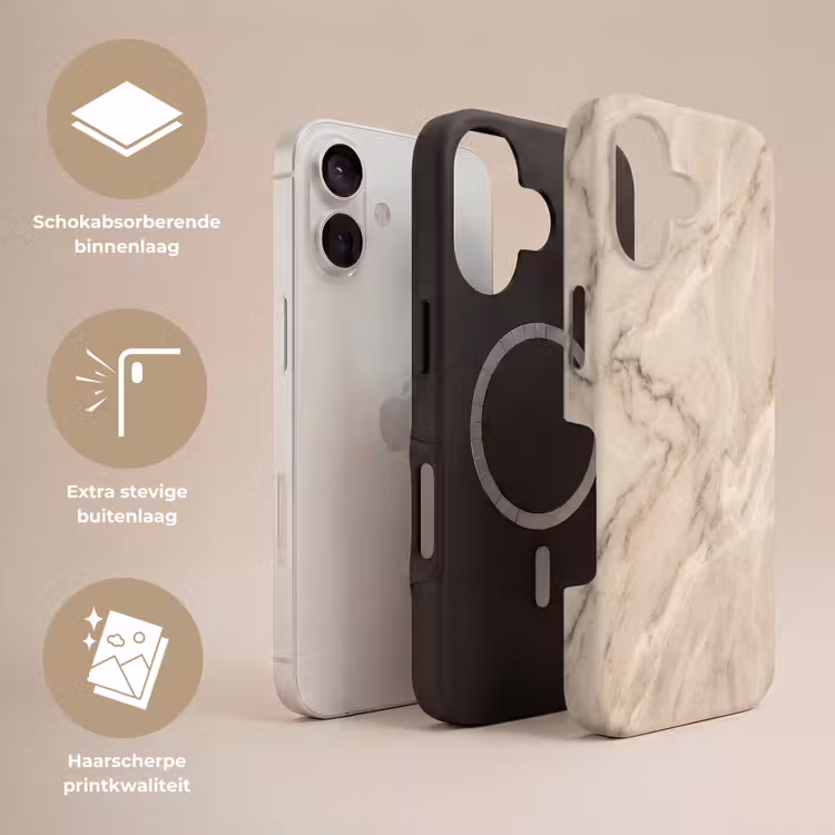 Marmer - Patroon - Abstract - Modern - Beige Toughcase MagSafe Apple iPhone 17 klein -USP_Lagen_NL