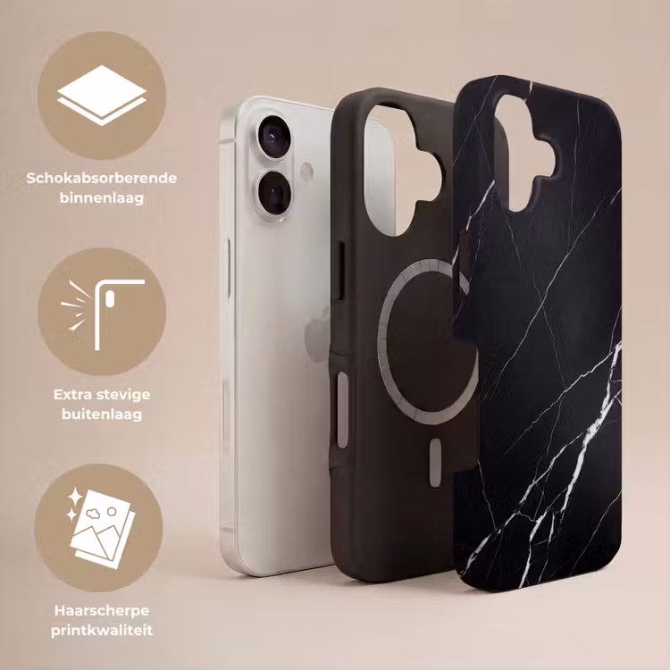 Marmer - Patroon - Abstract - Modern - Zwart Toughcase MagSafe Apple iPhone 17 klein -USP_Lagen_NL