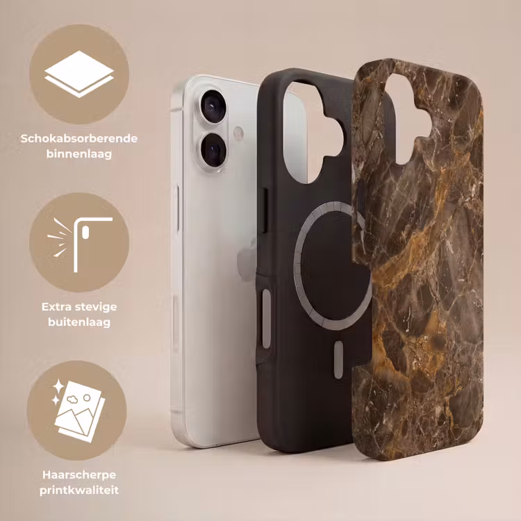 Marmer - Patroon - Natuur - Bruin - Goud Toughcase MagSafe Apple iPhone 17 klein -USP_Lagen_NL