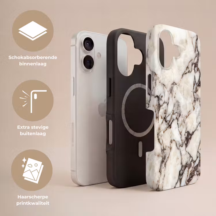 Marmer - Textuur - Abstract - Wit - Bruin Toughcase MagSafe Apple iPhone 17 klein -USP_Lagen_NL