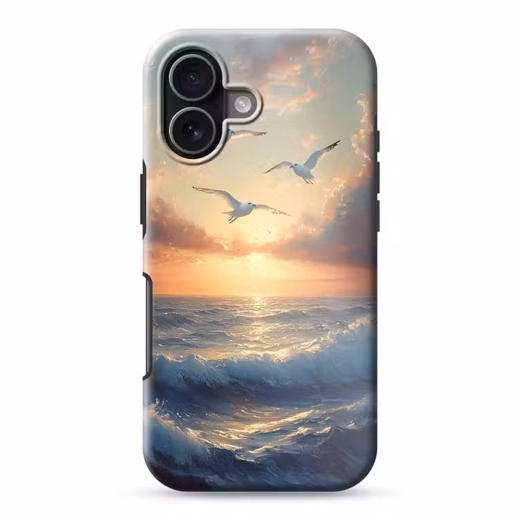 Meeuwen - Zonsondergang - Zee - Wolken Toughcase MagSafe Apple iPhone 17 klein -3d