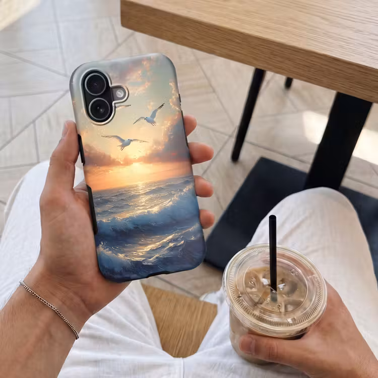 Meeuwen - Zonsondergang - Zee - Wolken Toughcase MagSafe Apple iPhone 17 klein -Sfeer1M