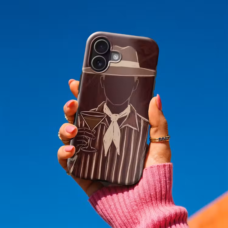 Mens - Hoed - Cocktail - Abstract - Bruin Toughcase MagSafe Apple iPhone 17 klein -Sfeer1V