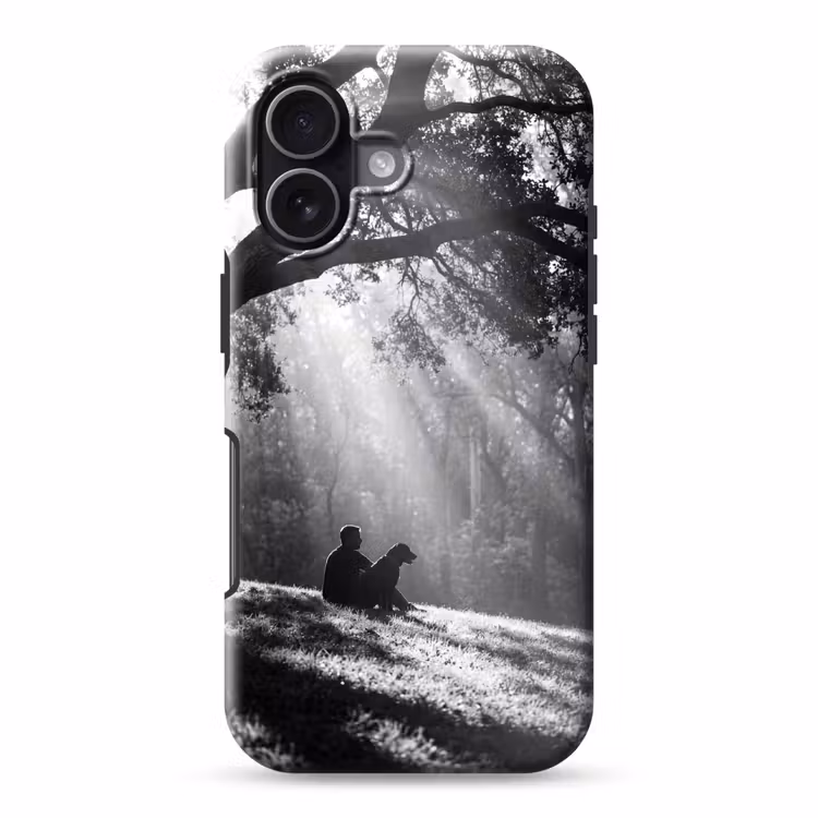 Mens - Hond - Natuur - Zwart-wit - Silhouet Toughcase MagSafe Apple iPhone 17 klein -3d