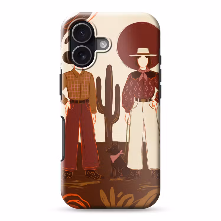 Mensen - Cowboykleding - Westerse stijl - Illustratie - Bruin Toughcase MagSafe Apple iPhone 17 klein -3d