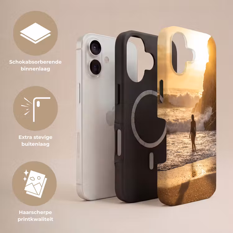 Mensen - Oceaan - Zonsondergang - Kust - Goud Toughcase MagSafe Apple iPhone 17 klein -USP_Lagen_NL