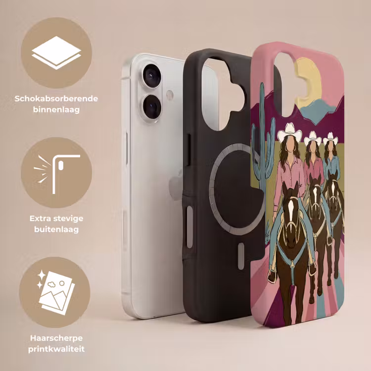 Mensen - Paard - Woestijn - Abstract - Roze Toughcase MagSafe Apple iPhone 17 klein -USP_Lagen_NL