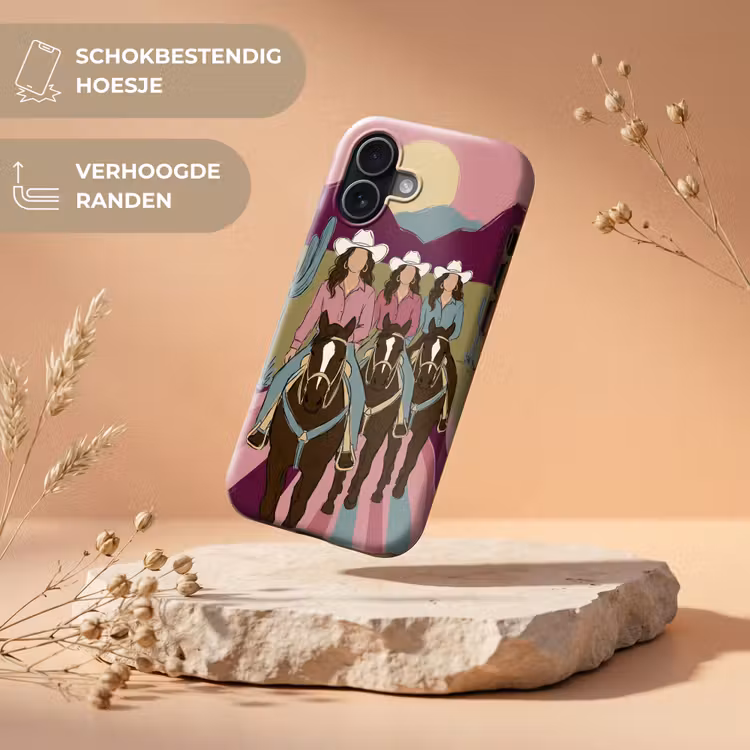 Mensen - Paard - Woestijn - Abstract - Roze Toughcase MagSafe Apple iPhone 17 klein -USP_RandenV_NL