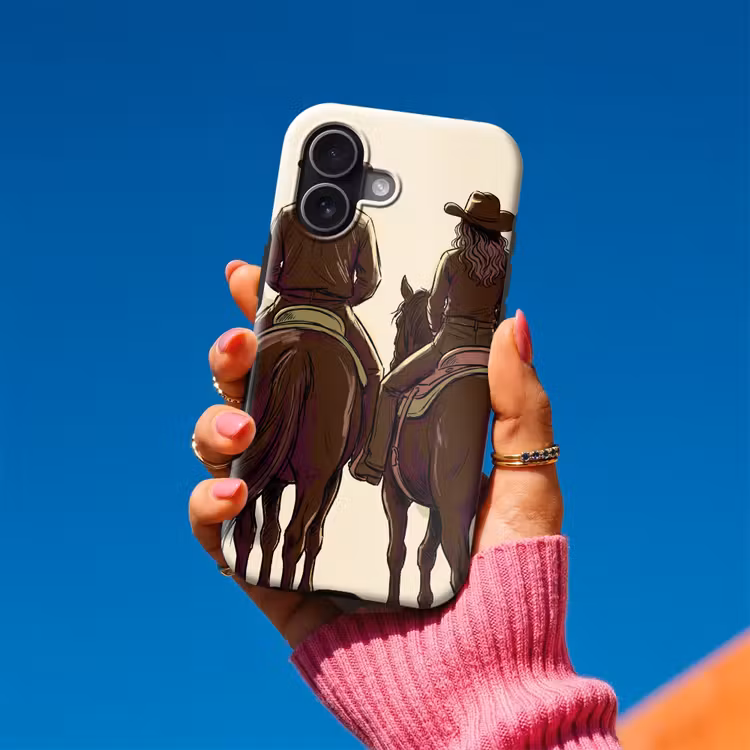 Mensen - Ruiters - Western - Illustratie - Bruin Toughcase MagSafe Apple iPhone 17 klein -Sfeer1V