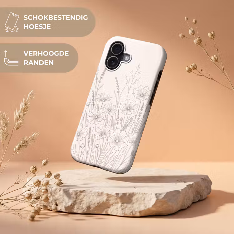 Minimalistisch - Modern - Bloemen - Beige Toughcase MagSafe Apple iPhone 17 klein -USP_RandenV_NL