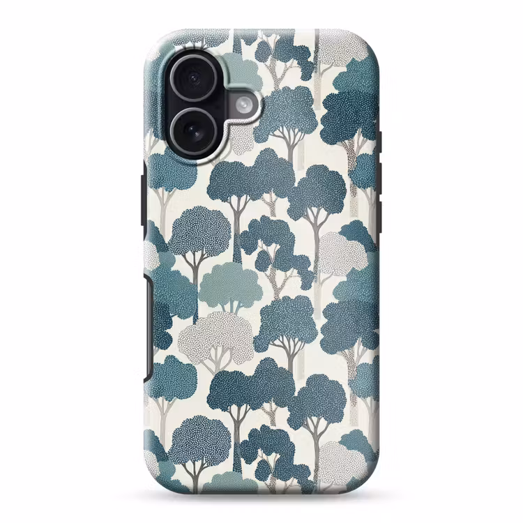 Modern - Bomen - Bos - Patroon - Blauw Toughcase MagSafe Apple iPhone 17 klein 1017 -3d
