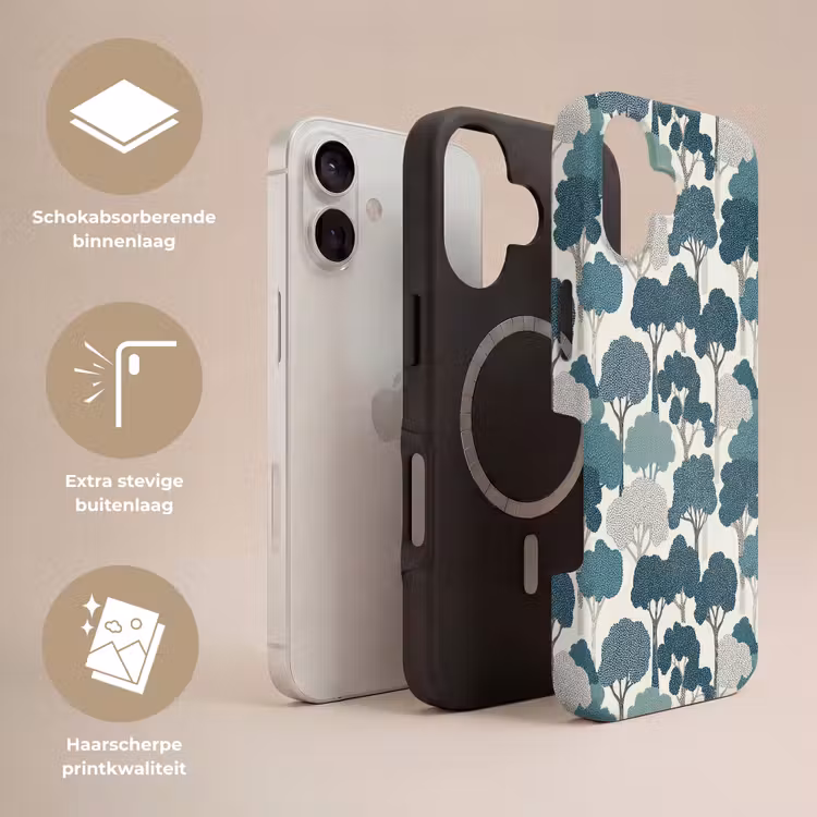 Modern - Bomen - Bos - Patroon - Blauw Toughcase MagSafe Apple iPhone 17 klein 1017 -USP_Lagen_NL