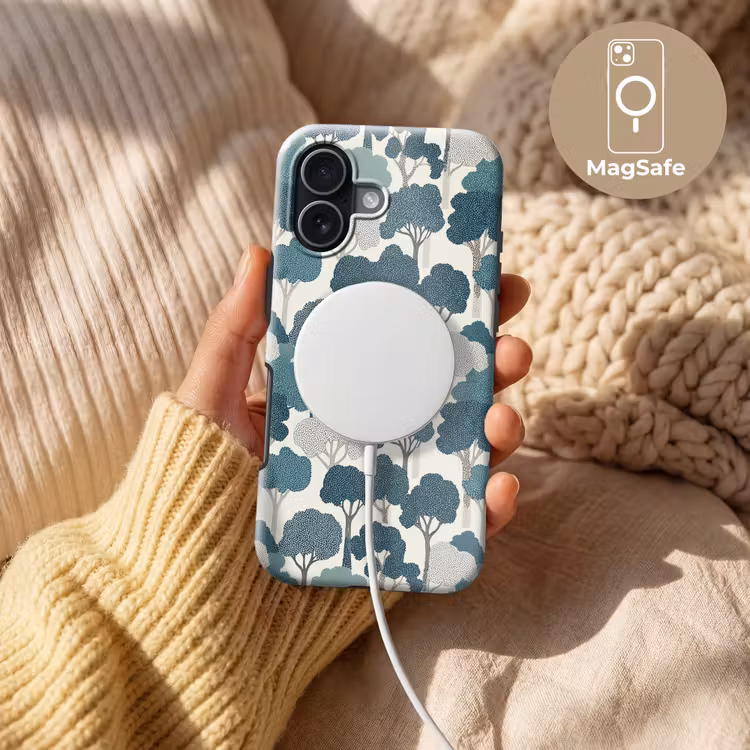 Modern - Bomen - Bos - Patroon - Blauw Toughcase MagSafe Apple iPhone 17 klein 1017 -USP_MagsafeV