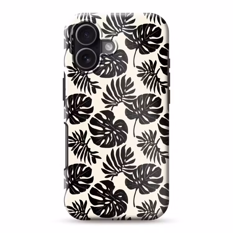 Modern - Monstera - Zwart Toughcase MagSafe Apple iPhone 17 klein 1017 -3d