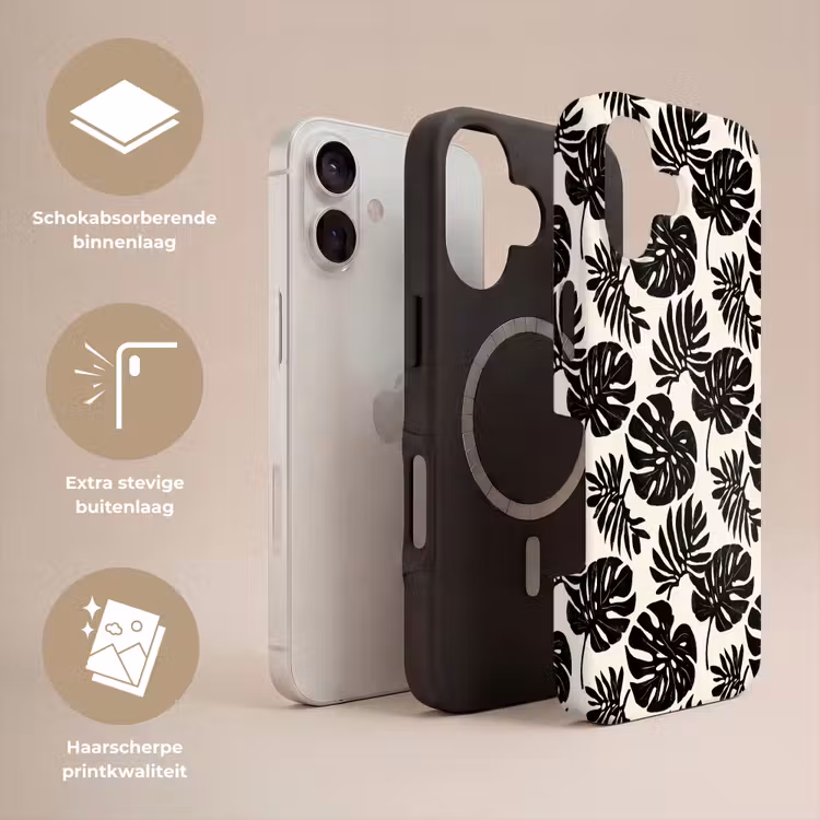 Modern - Monstera - Zwart Toughcase MagSafe Apple iPhone 17 klein 1017 -USP_Lagen_NL