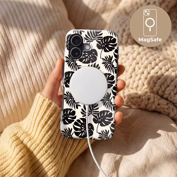 Modern - Monstera - Zwart Toughcase MagSafe Apple iPhone 17 klein 1017 -USP_MagsafeV