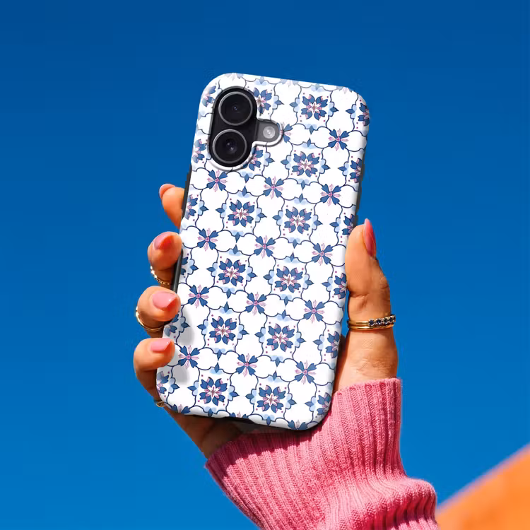 Modern - Patroon - Blauw - Roze Toughcase MagSafe Apple iPhone 17 klein 1017 -Sfeer1V