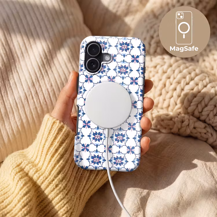 Modern - Patroon - Blauw - Roze Toughcase MagSafe Apple iPhone 17 klein 1017 -USP_MagsafeV