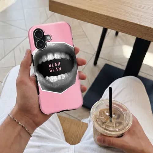 Mond - BLAH BLAH - Roze Toughcase MagSafe Apple iPhone 17 klein -Sfeer1M