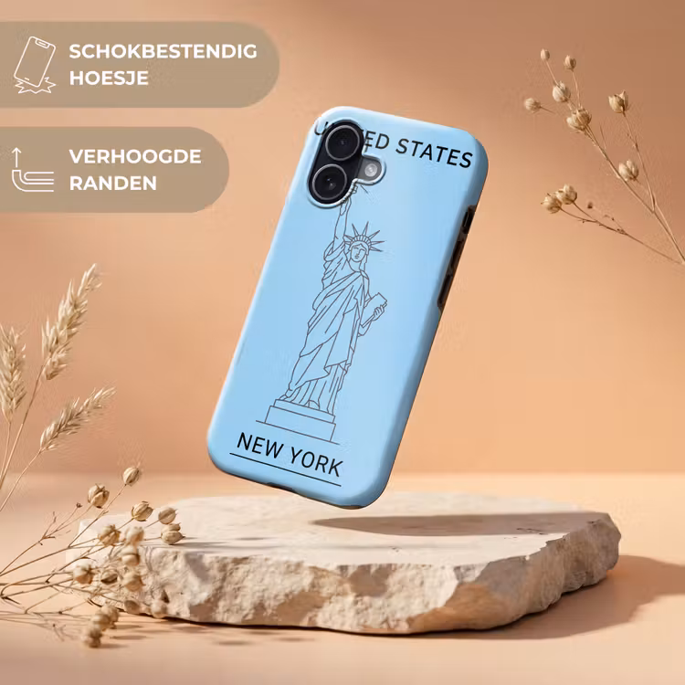 Monument - Vrijheidsbeeld - New York - Minimalistisch - Blauw Toughcase MagSafe Apple iPhone 17 klein -USP_RandenV_NL