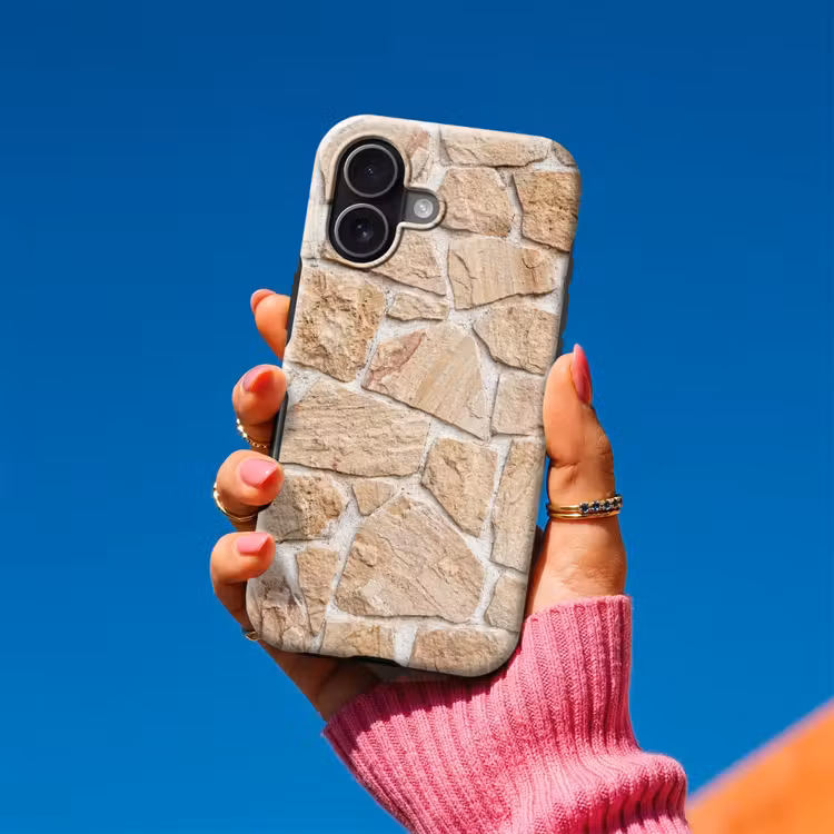 Muur - Steen - Patroon - Rustiek - Beige Toughcase MagSafe Apple iPhone 17 klein -Sfeer1V