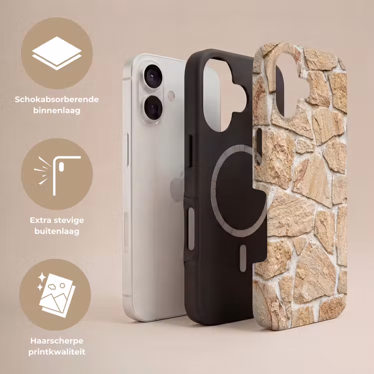 Muur - Steen - Patroon - Rustiek - Beige Toughcase MagSafe Apple iPhone 17 klein -USP_Lagen_NL