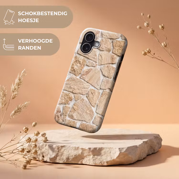 Muur - Steen - Patroon - Rustiek - Beige Toughcase MagSafe Apple iPhone 17 klein -USP_RandenV_NL